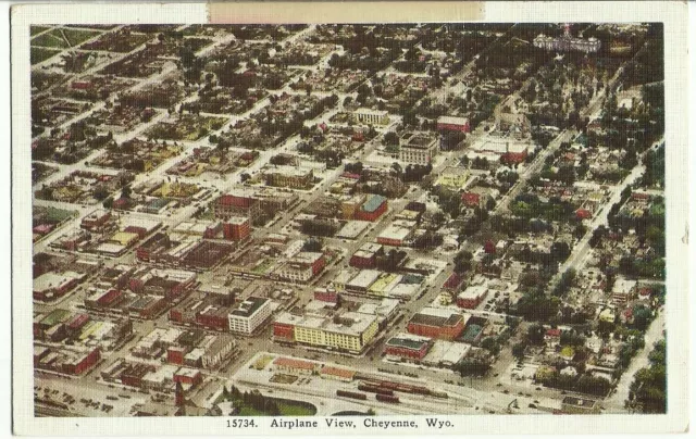 Airplane View Cheyenne WY Vintage 1944 Wyoming Linen US Navy Free Post Postcard