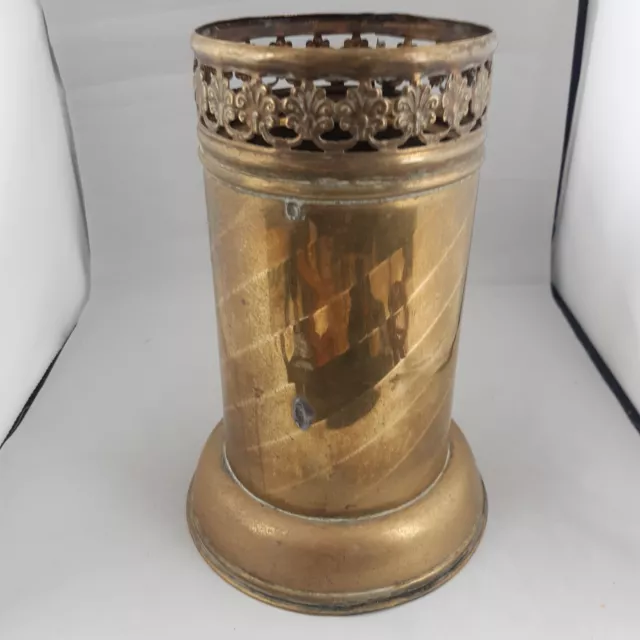 Antique WWI Brass Trench Art Vase Shell Case Art Nouveau Pierced Edge Large