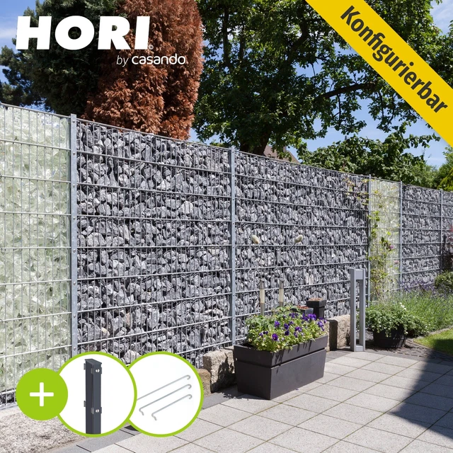 Gabionen Zaun Steinkorb Mauer Drahtkorb Steingabione Säule Wand Gabione lang