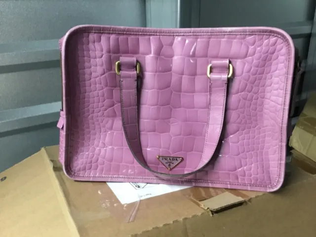 Authentic Prada croc embossed pink  tote  bag  purse