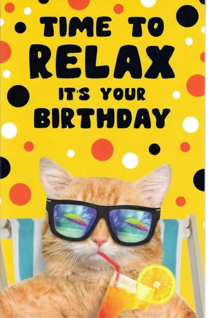 Open Male, Female Birthday Greeting Card 8"X5" Ginger Cat, Time To Relax