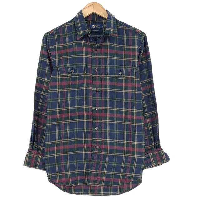 Polo Ralph Lauren Quadri Multicolore Camicia Manica Lunga Uomo Taglia M Media