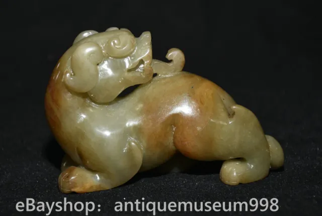 4 "rare Chine antique Hotan yusculpture Feng Shui statue chanceuse de la bête