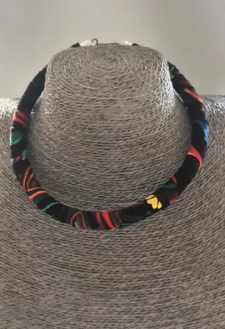 Choker Necklace Wrapped In African Fabric Print Eco Africa Tribal Boho Festival