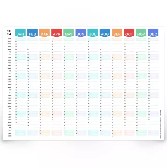 2024 ANNUAL YEAR Wall Planner Home Office Work Full Calendar A5 A4 A3