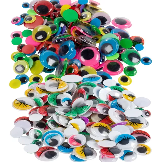 200 Googly Eyes Craft Coloured Eyelashes New Wobbly Mixed Sizes 5 Colours STICKY 3