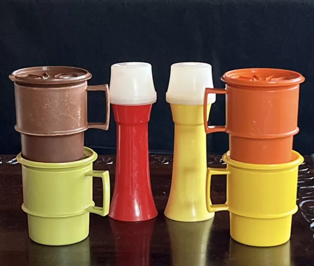 VINTAGE TUPPERWARE Lot Stackable Harvest Colors Cups/Coasters & Ketchup/Mustard