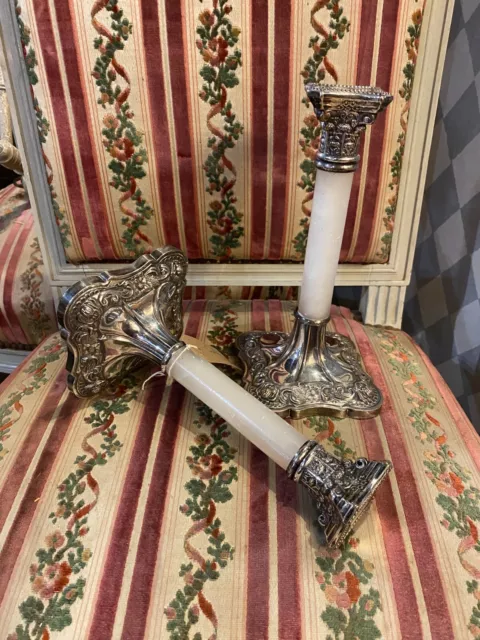 A Pair of Edwardian Onyx and Silver Plated Candlesticks 3