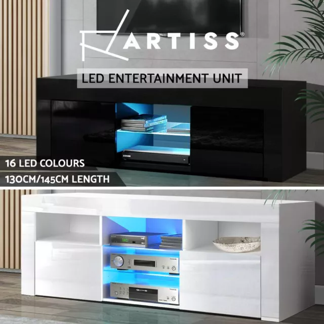 Artiss TV Cabinet Entertainment Unit Stand RGB LED Gloss Furniture 130/145cm