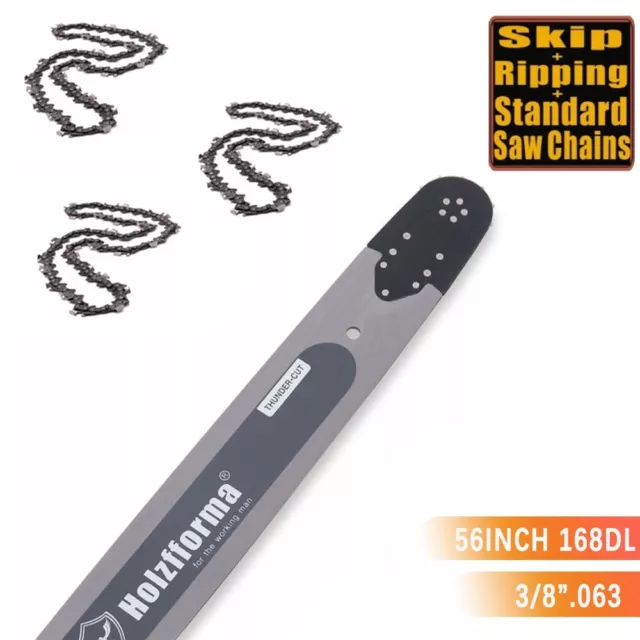 56" 3/8" .063" 168DL Bar With Standard Ripping Skip Chain For Stihl