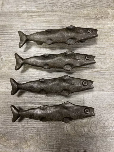 4 Cast Iron Salmon Fish Handle Gate Pull Shed Door Handles Fancy Drawer Pulls