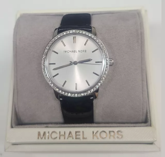 Michael Kors MK2569 Bailey Argento Quadrante Nero Pelle Cinturino Donna Orologio
