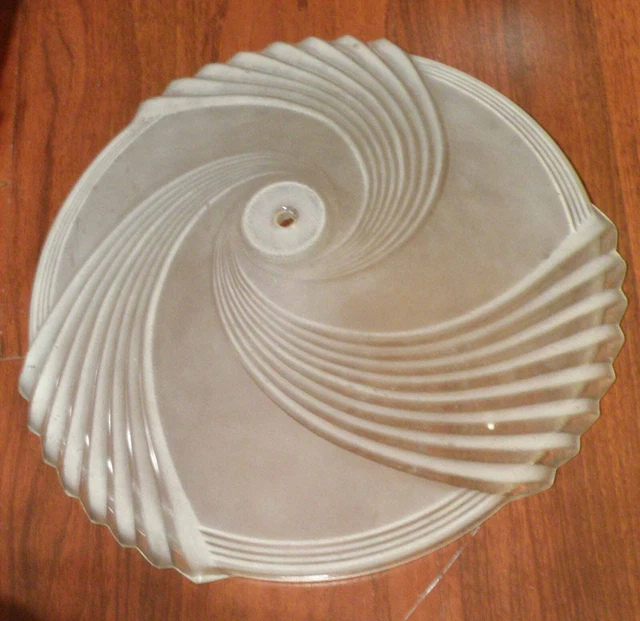 1940's Flush Frosted Glass Swirl Pattern Mount Ceiling Fixture