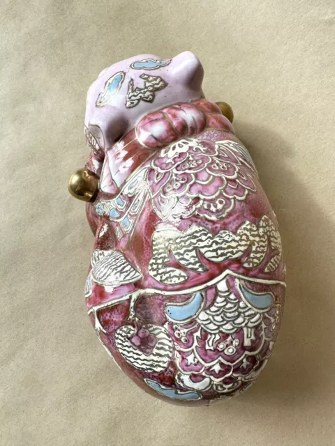 Pink Cloisonne Hand Painted Chinese Sleeping Cat Figurine 3