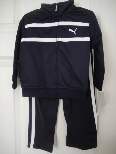 PUMA NWT Boys 2PC Track Suit Jacket Pants Top Warm Up Navy White Zip 2 3 4 5 6 7