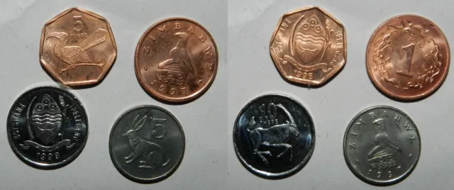 4 X UNCIRCULATED AFRICAN COINS - Zimbabwe & Botswana
