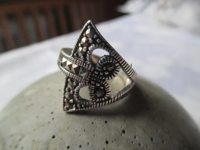 Damen Ring 925 Sterlingsilber oxidiert Markasiten Art Deco Mittelalter Rg 60/20