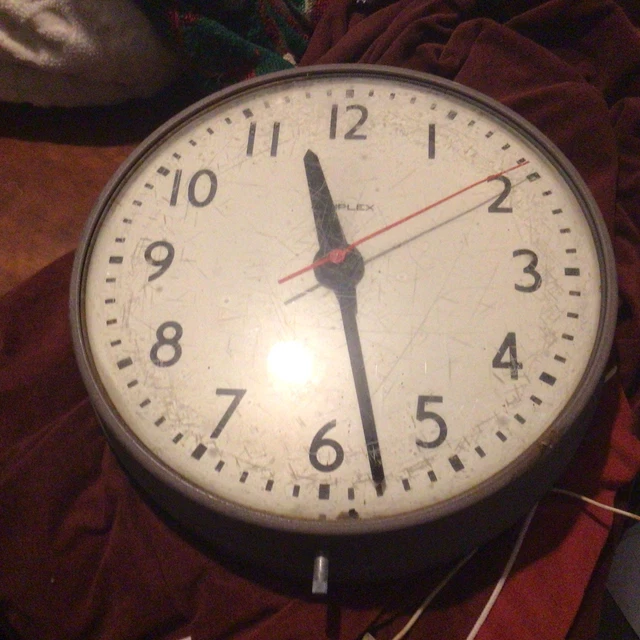 VINTAGE SIMPLEX SCHOOL Industrial Wall Clock 13” Wired Tested Works ...