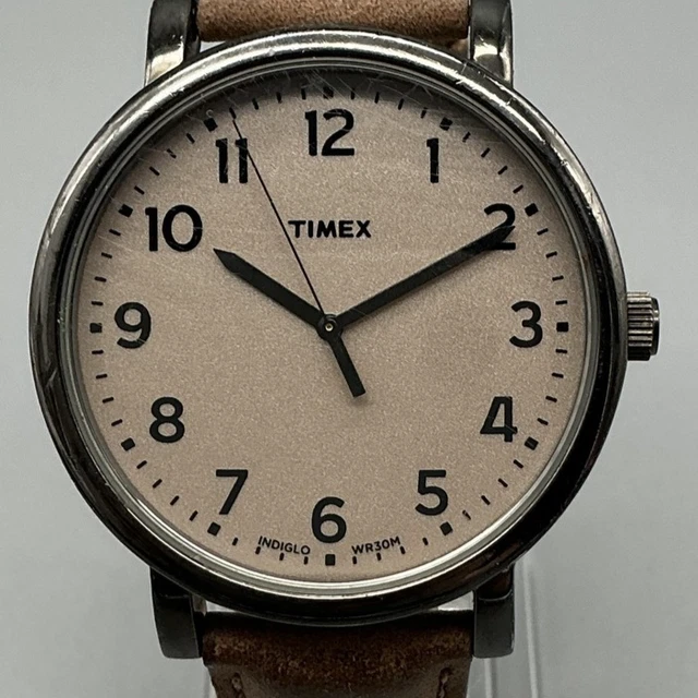 Timex Expedition Mens Watch 41mm Beige Dial Black Leather Indiglo New Battery Timex Men main image 3