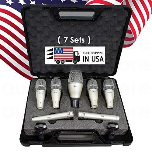 Professional KIT7 7-Piece Wired Dynamic Microphone Kit for Drum Set w/Mountin...