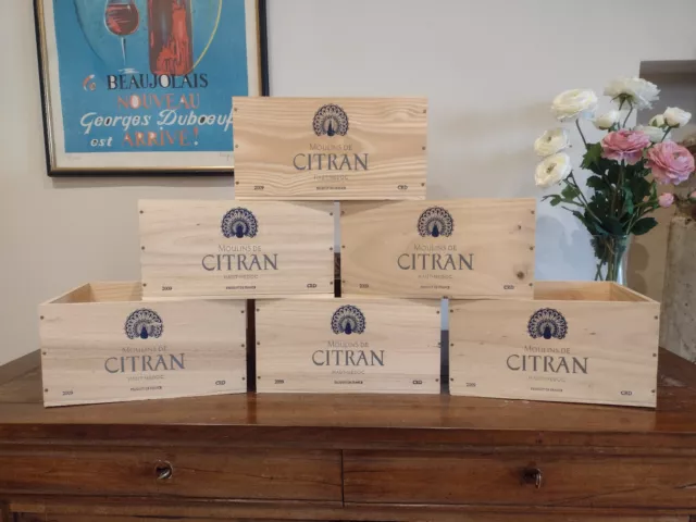 Wooden Wine Box Crate ~ Moulins De Citran ~ Peacock, French, Genuine, Storage