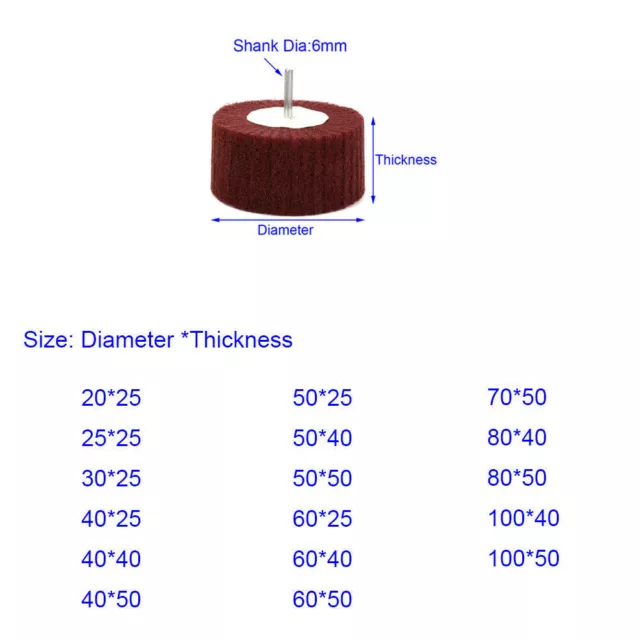 Non-woven Flap Polishing Buffing Wheel Nylon Scouring Abrasive Disc 6mm Shank 2