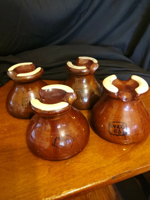 Lot Of 4 Pinco 63 Brown Ceramic Porcelain Insulator Threaded
