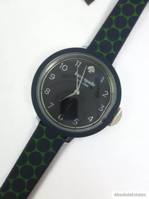 NEW Kate Spade New York Park Row Navy Blue Green Silicone Watch KSW1796 NWT