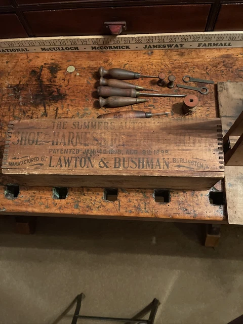 Antique 1898 Summers Automatic Shoe & Harness Repairing Box and Leather Tools