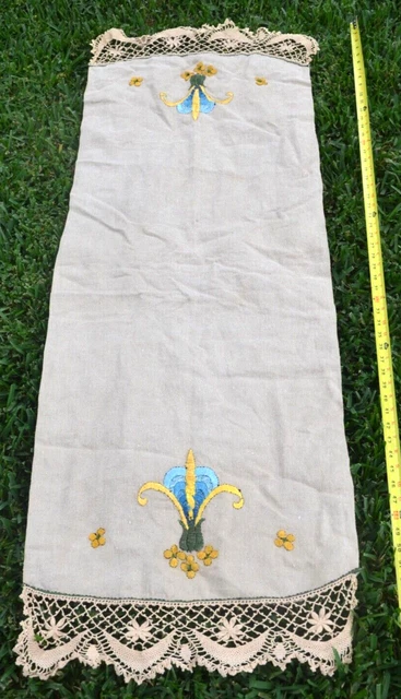 Vintage Arts and Crafts Mission Style Extra Long Embroidered Table Runner  57"