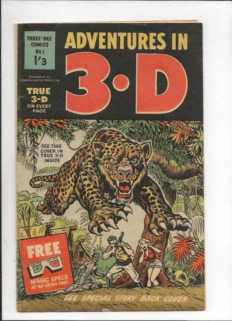THREE-DEE COMICS NO. 1, Adventures in 3D, Australian reprint, 1954, VG ...