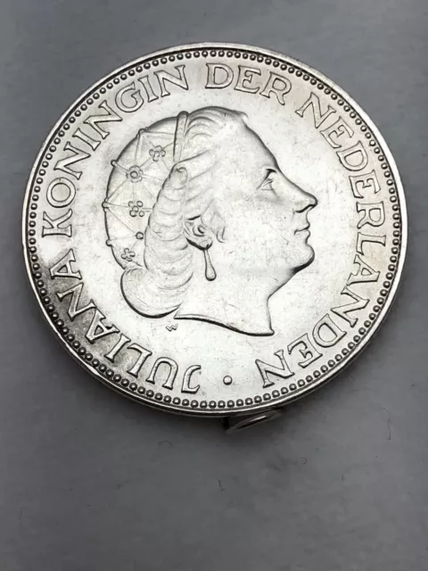 1960 Netherlands Kingdom Queen JULIANA 2 1/2 Gulden Authentic Silver Coin #193