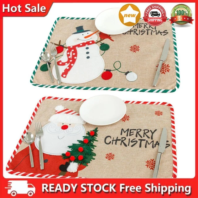Christmas Placemat Cartoon Embroidery Pad Heat Insulation Home Christmas Decor