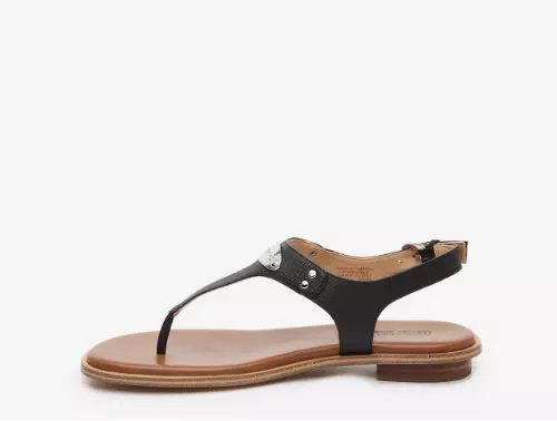 NEW!! Michael Kors Women's Black Saffiano Leather MK Plate Thong Sandals 3