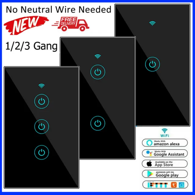 1/2/3 Gang WiFi Smart Wall Touch Light Switch Glass Panel For Alexa/Google APP~
