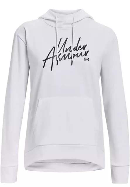Under Armour Women’s Script Fleece Top Hoodie Hoody Sweatshirt White Size L New