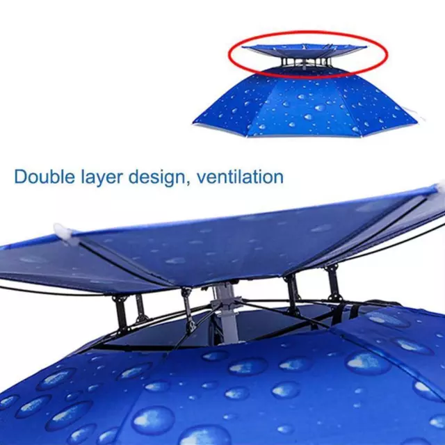 Outdoor Head Umbrella Hat Double Layer Foldable Head Breathable Umbrella Y9E3