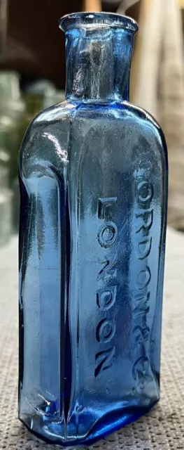 Rare Early 1870’s BLUE Quack Cure Medicine Bottle - GORDON & Co., LINDON (J556)