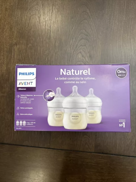 Philips Avent Natural Baby Bottle w/ Natural Response Nipple 4oz - Clear-3 Pack 3