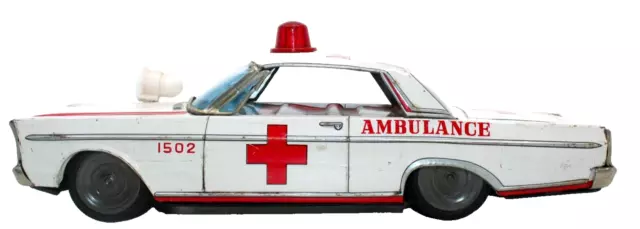 Ambulancia Ford Galaxie de colección japonesa de fricción de hojalata de 2 puertas techo rígido