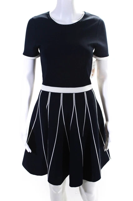 Shoshanna Womens Short Sleeve Knit Piping A Line Dress Navy White Size Small Shoshanna Womens Short Sleeve Knit Piping A Line Dress Navy White Size Small