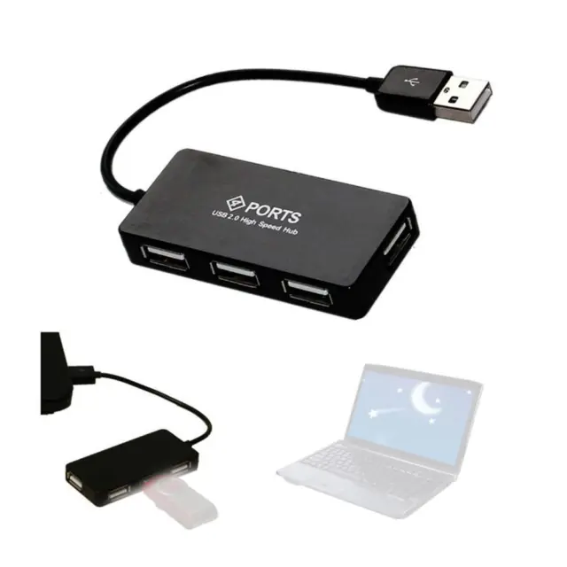 USB 2.0 Mini 4-Port Splitter Hub For PC Notebook Computer Black High-Speed