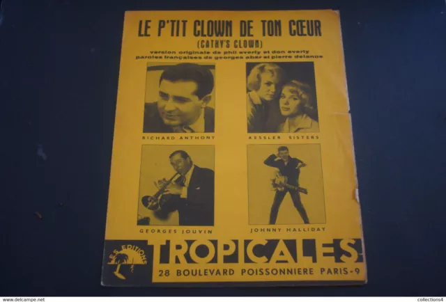 J Hallyday R Anthony Kessler Sisters Le P Tit Clown De Ton Coeur Partition 1960