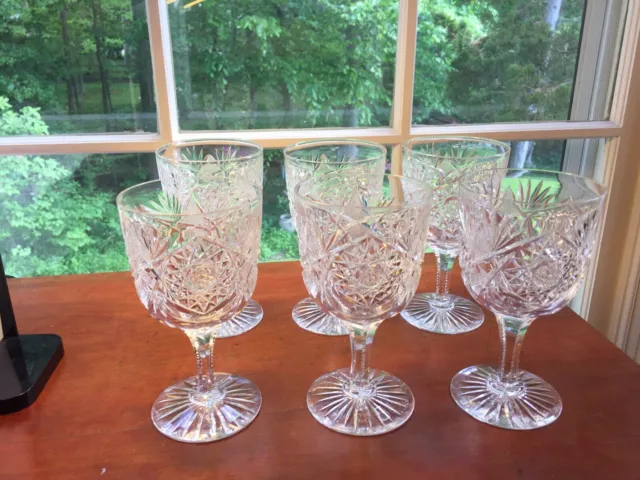 6 Antique Elmira Glass  #23 American Brilliant Cut Glass large water goblets
