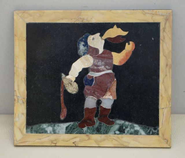 Four Rare Antique Italian Pietra Dura Marble Tiles Wall Plaque Fire Eater Jester 2