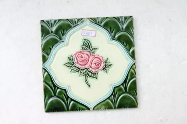 Vintage Tile Art Nouveau Majolica Yellow Flower Design Architecture Tile Nh4407