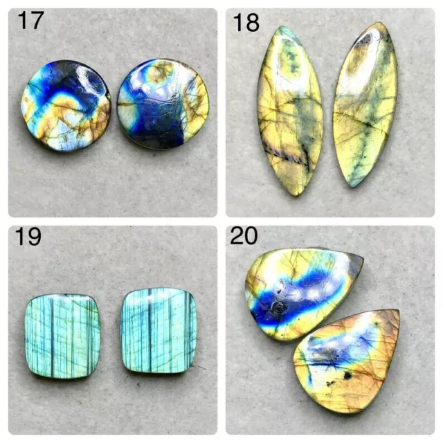 Natural Multi Fire Labradorite Pair Cabochon Loose Gemstone Top Quality AAA+ 14 2
