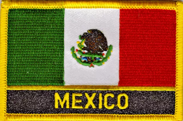 MEXICO FLAG EMBROIDERED PATCH WITH NAME - IRON-ON - NEW 2.5 x 3.5"