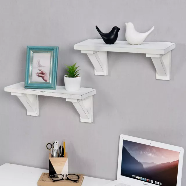 17 Inch Farmhouse Style White Wood Wall-Mounted Decorative Shelves, Set of 2