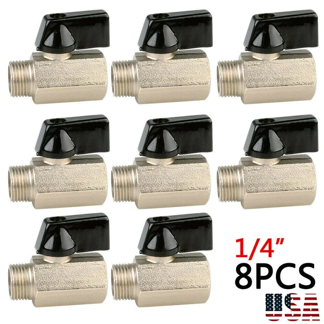 Set Of 8 Black handle 1/4 inch bsp thread male & female brass mini ball valve